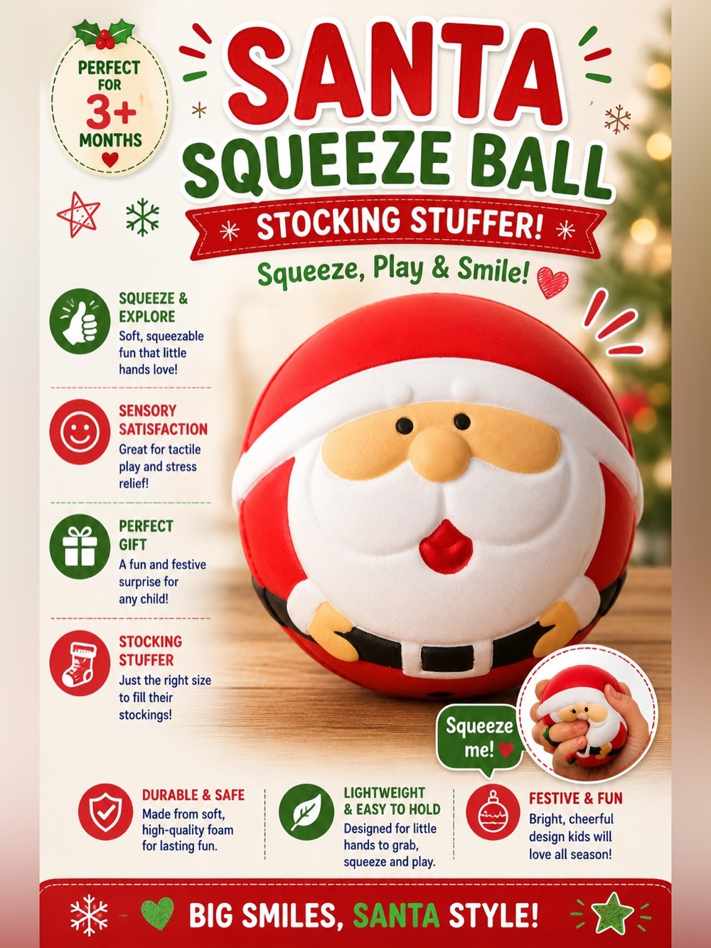 The Christmas Shop ,Santa Squeeze Ball Stocking Stuffer